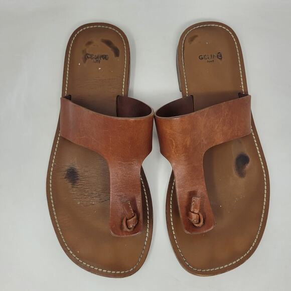CELINE Lerins Sandals IT41 US11 Brown Leather Thong Knot Flats Slides Slip On - Picture 6 of 13